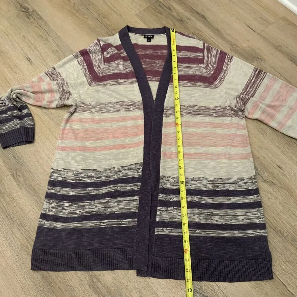 Torrid Women's‎ Plus 4 4X Knit Open Front Long Cardigan Pink Purple Striped EUC